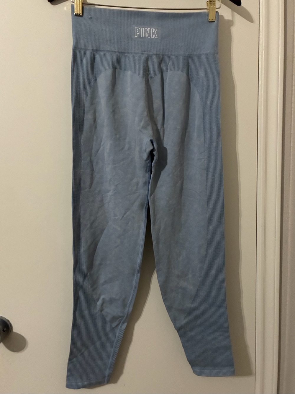 PINK Victoria's Secret Seamless Ribbed Blue Acid Wash Leggings Size L